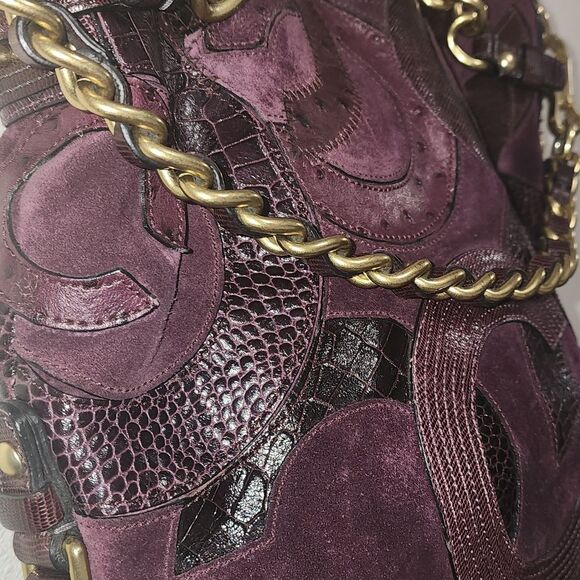 Coach Inlaid C Brooke Purple Leather Suede Medium Hobo Tote Bag Purse -Rare - Picture 2 of 9